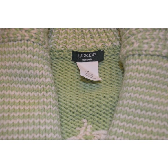 Women's Size Medium 100% Wool Handknit Cardigan Toggle Fair Isle Green Shawl - Picture 7 of 14